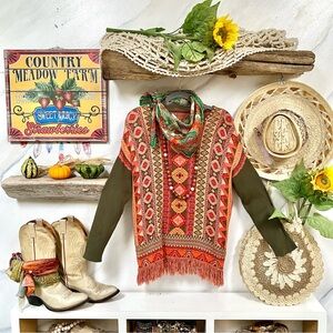 Aztec Fringe boho knit sweater w southwestern native equestrian vibe